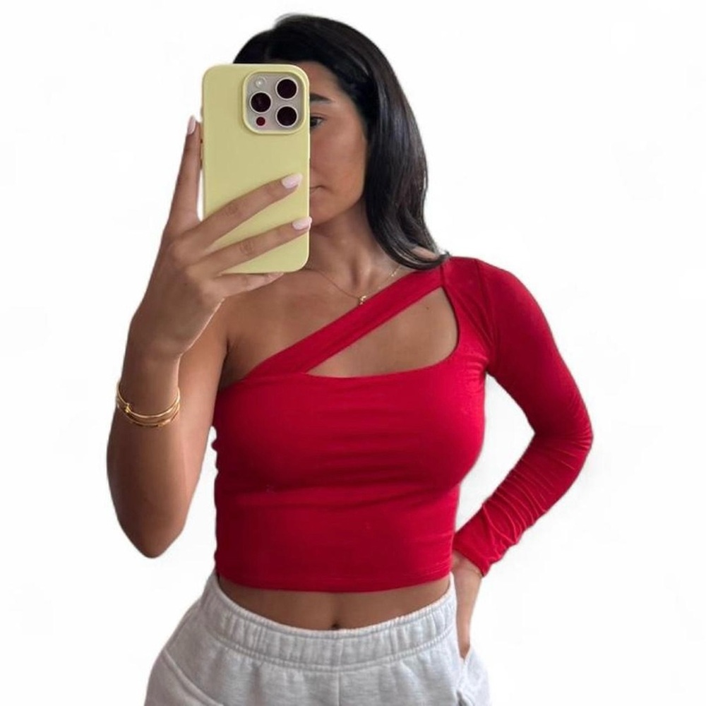 NWT Garage Red One-Shoulder Crop Top